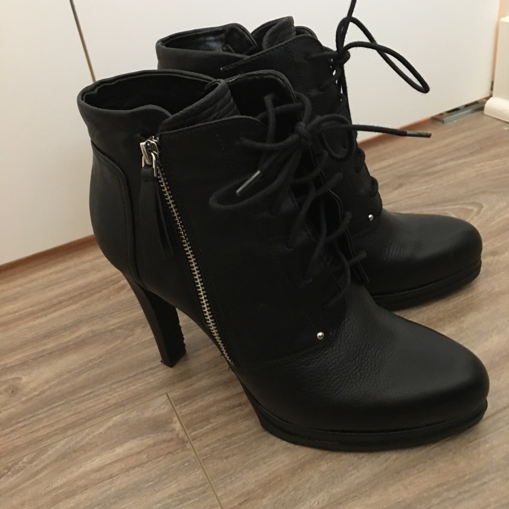 French Connection black platform heel booties